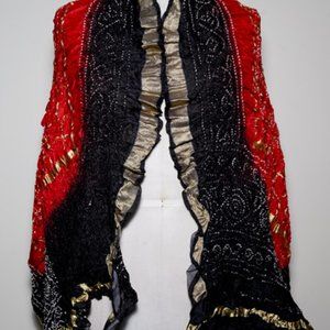 Metallic Thread Shibori Tye Dyed Indian Silk Shawl